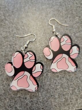 Pink Paw Print Dangle Earrings